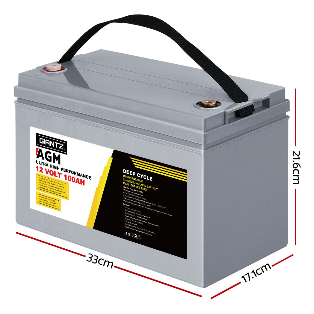Giantz AGM Deep Cycle Battery 12V 100Ah x2