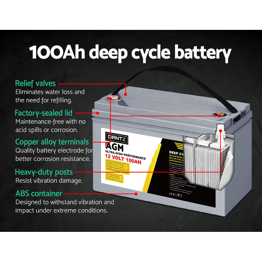 Giantz AGM Deep Cycle Battery 12V 100Ah x2