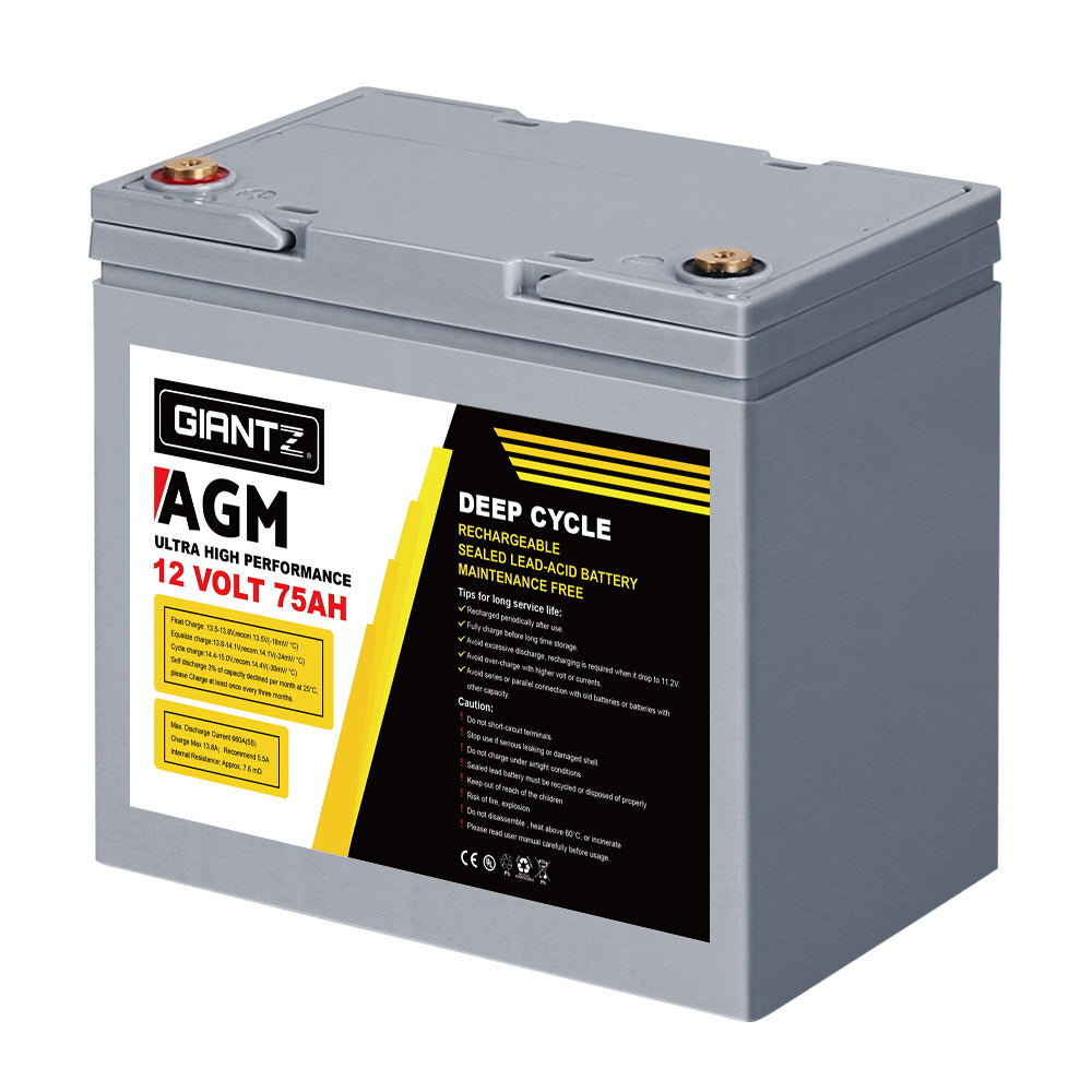 Giantz AGM Deep Cycle Battery 12V 75Ah Box Portable Solar