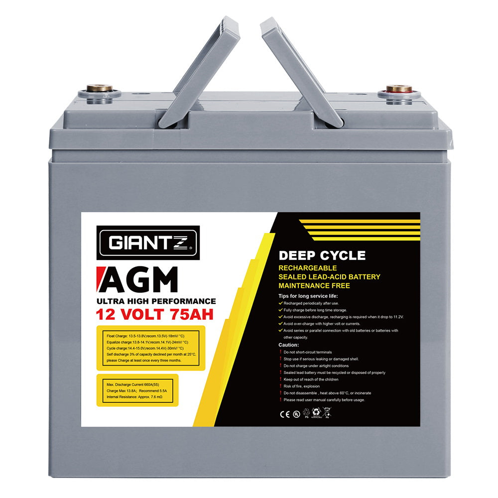 Giantz AGM Deep Cycle Battery 12V 75Ah Box Portable Solar