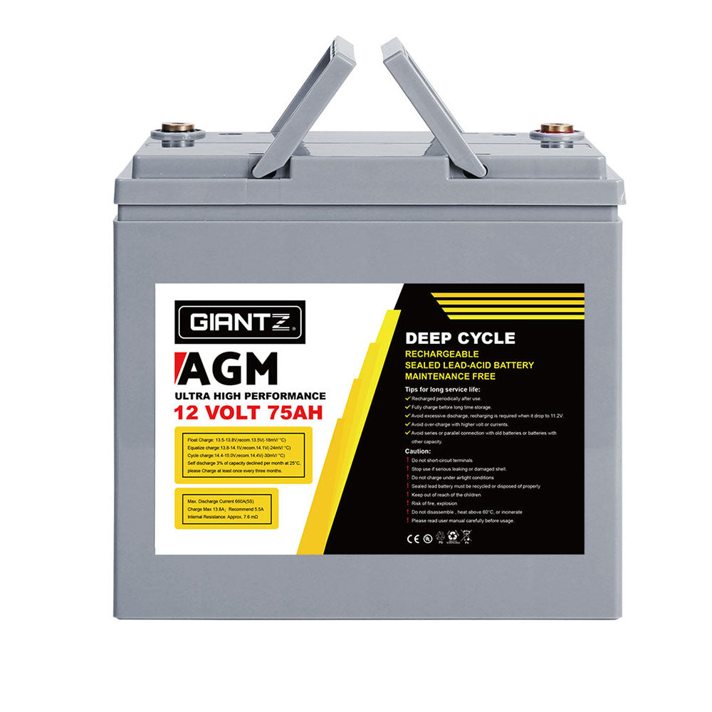 Giantz AGM Deep Cycle Battery 12V 75Ah x2 Box Portable Solar