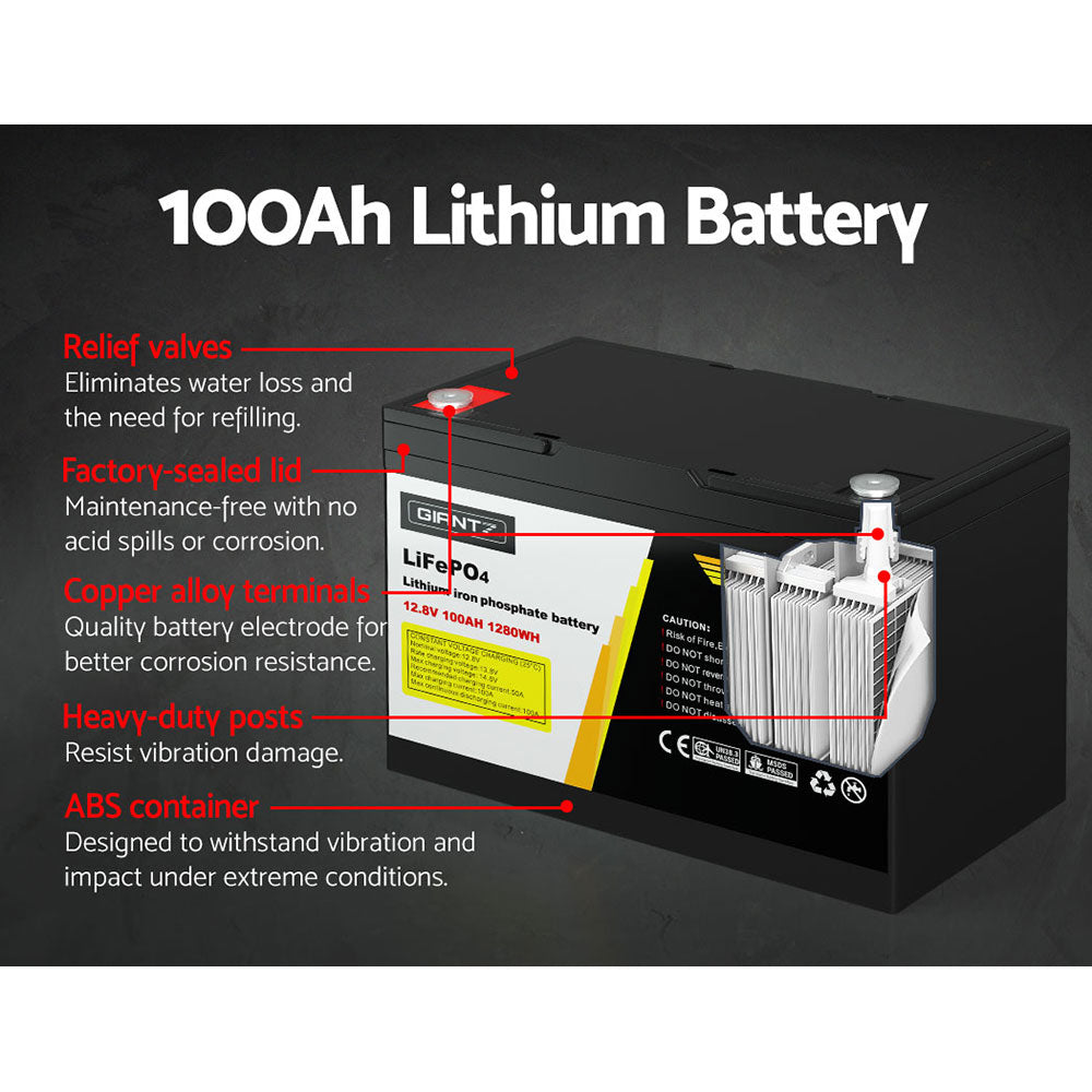 Giantz 12V 100Ah Lithium Battery LiFePO4 Deep Cycle Box Solar