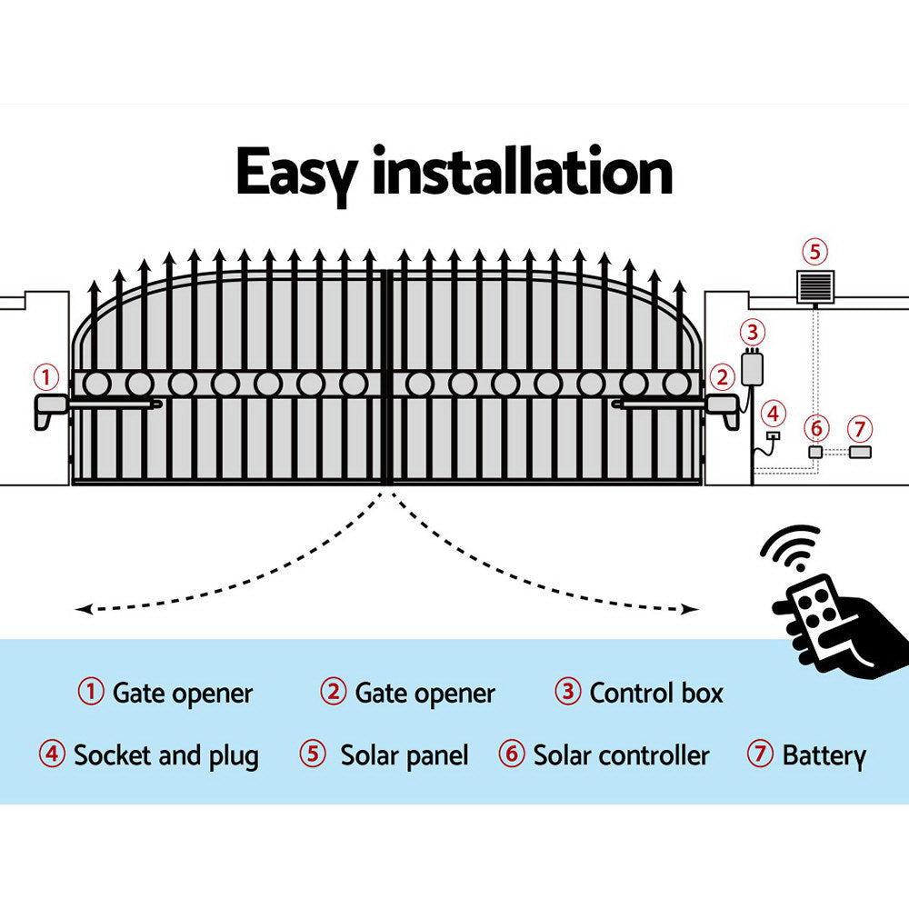 Dual Swing Gate Opener 800KG 20W Solar Panel