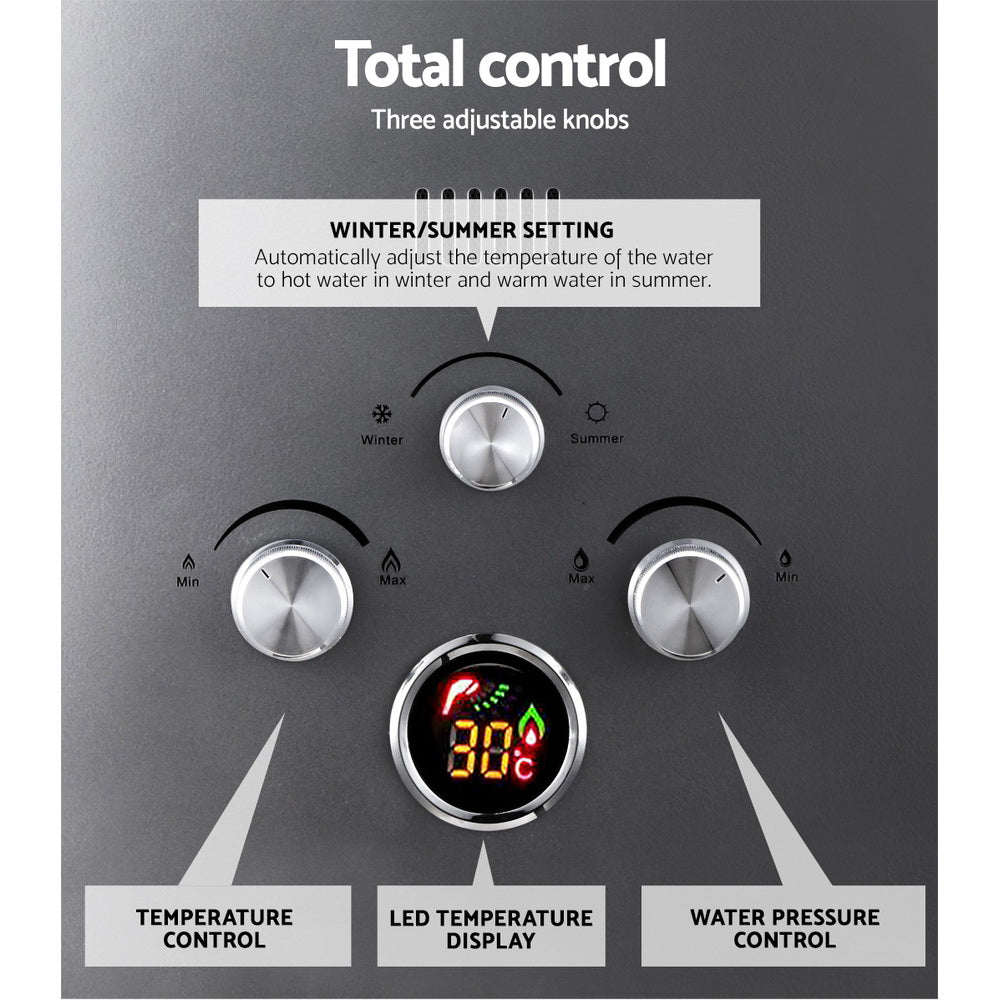 Devanti Portable Gas Water Heater LPG System - Grey