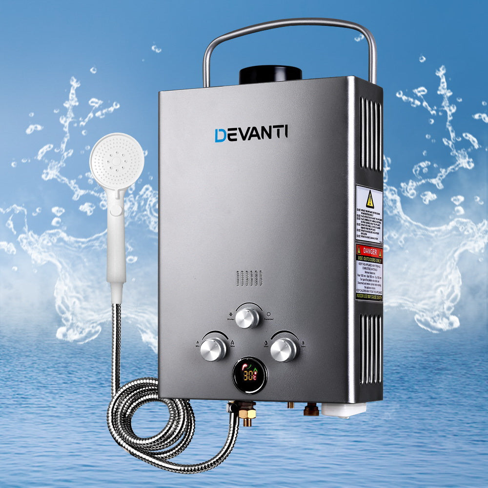 Devanti Portable Gas Water Heater LPG System - Grey