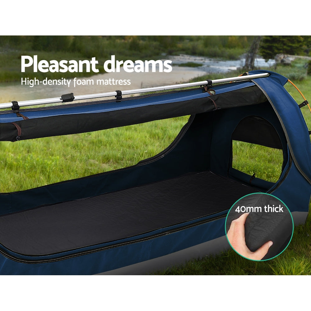 Weisshorn Double Swag Camping Swags Canvas Free Standing Dome Tent - Dark Blue 4CM