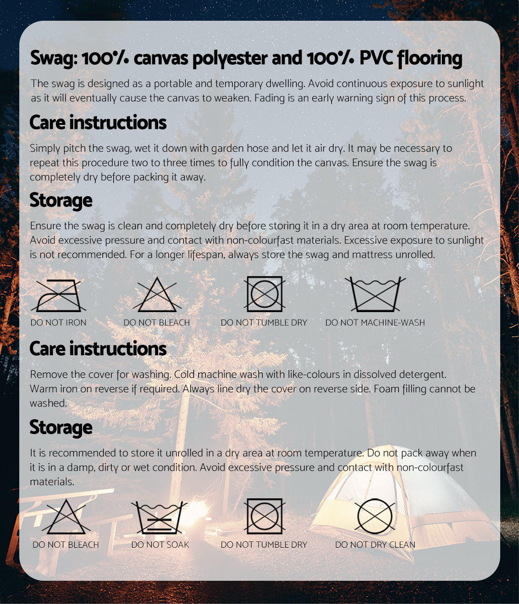 Weisshorn Double Swag Camping Swags Canvas Free Standing Dome Tent - Dark Blue (No Mattress)