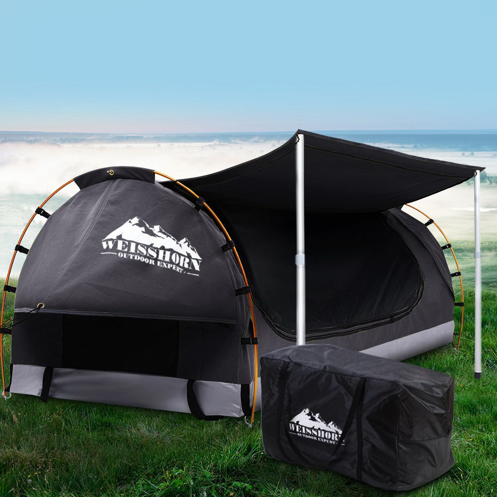 Weisshorn Double Swag Camping Swags Canvas Free Standing Dome Tent - Dark Grey 4CM