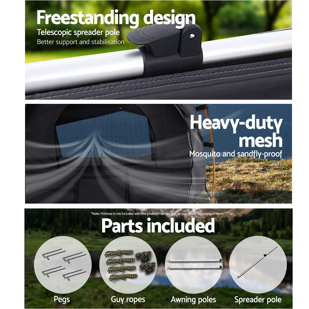 Weisshorn Double Swag Camping Swags Canvas Free Standing Dome Tent - Dark Grey (No Mattress)