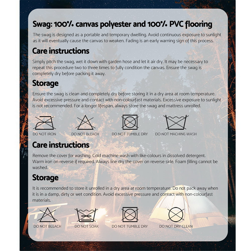 Weisshorn King Single Swag Camping Swags Canvas Free Standing Dome Tent - Blue (No Mattress)