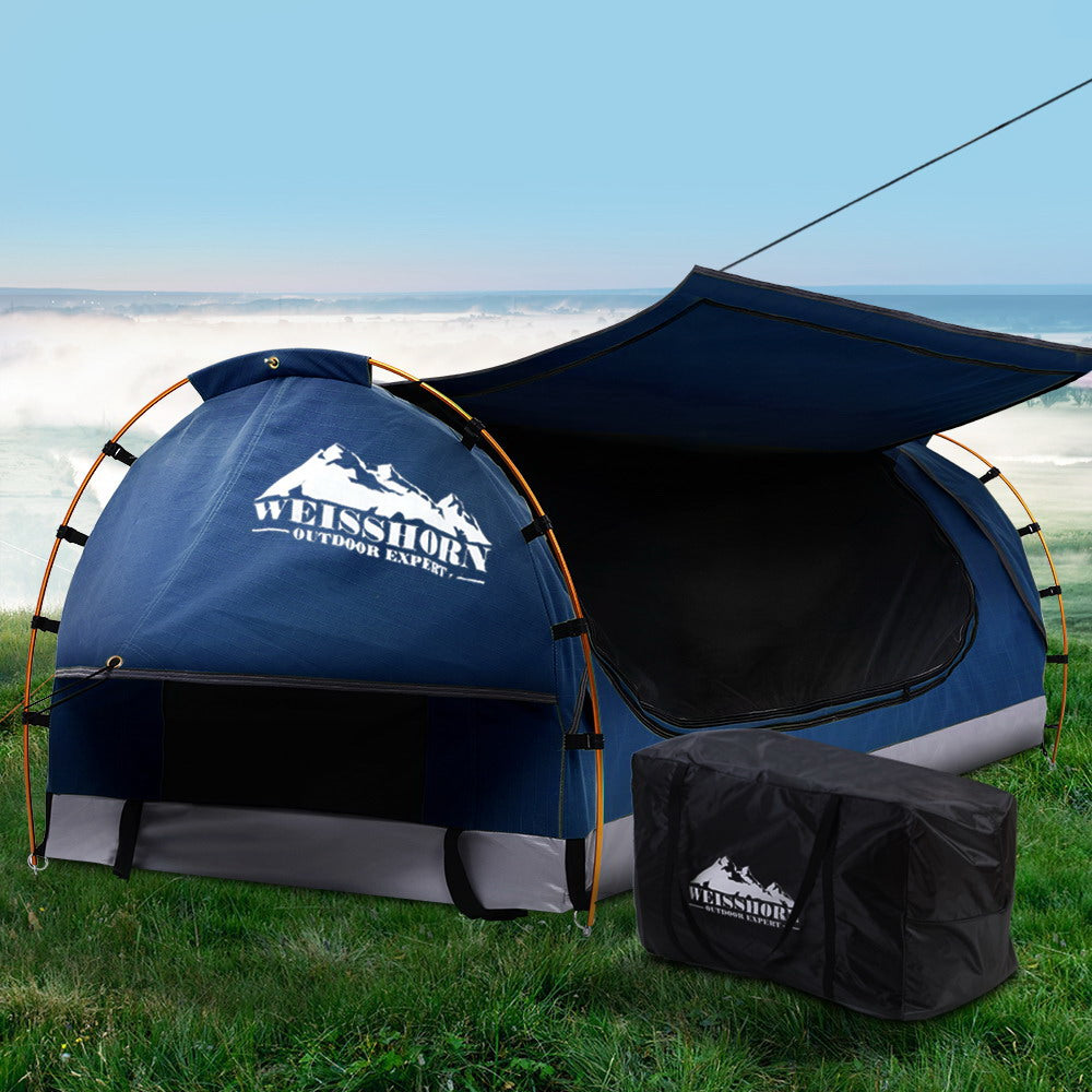 Weisshorn King Single Swag Camping Swags Canvas Free Standing Dome Tent - Blue (No Mattress)