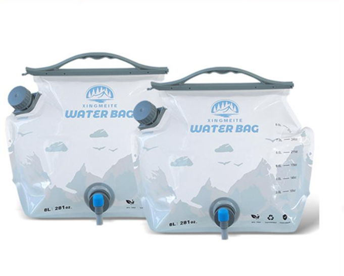 2 Pcs Grey 8L Foldable Water Bag - Large Capacity Portable Water Carrier with Spigot