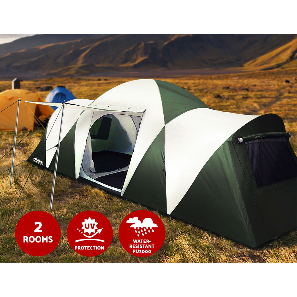 Weisshorn Family Camping Tent 12 Person (3 Rooms) - Green