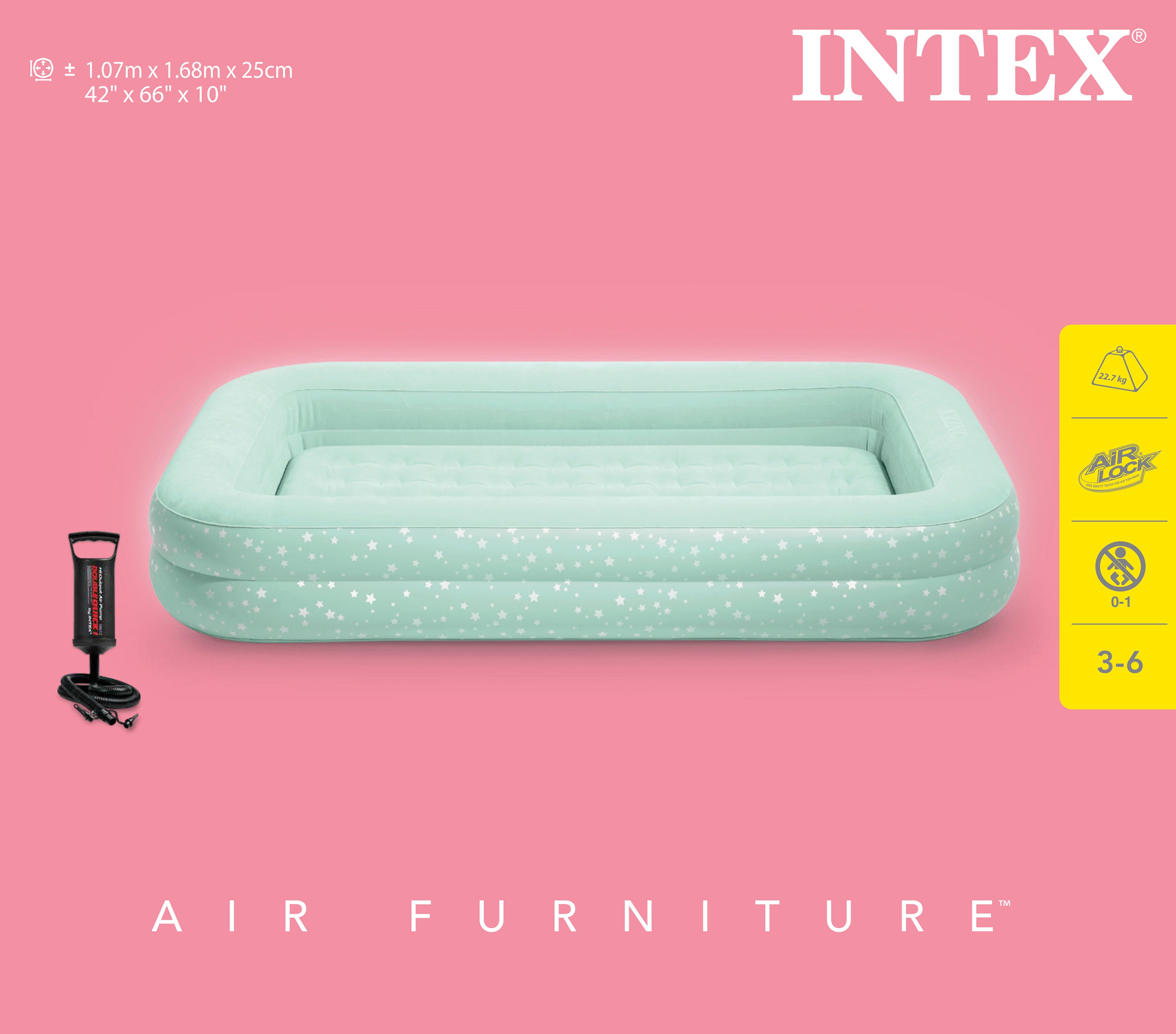 Intex Kidz Inflatable Travel Bed set with Hand Pump - Stars 66810