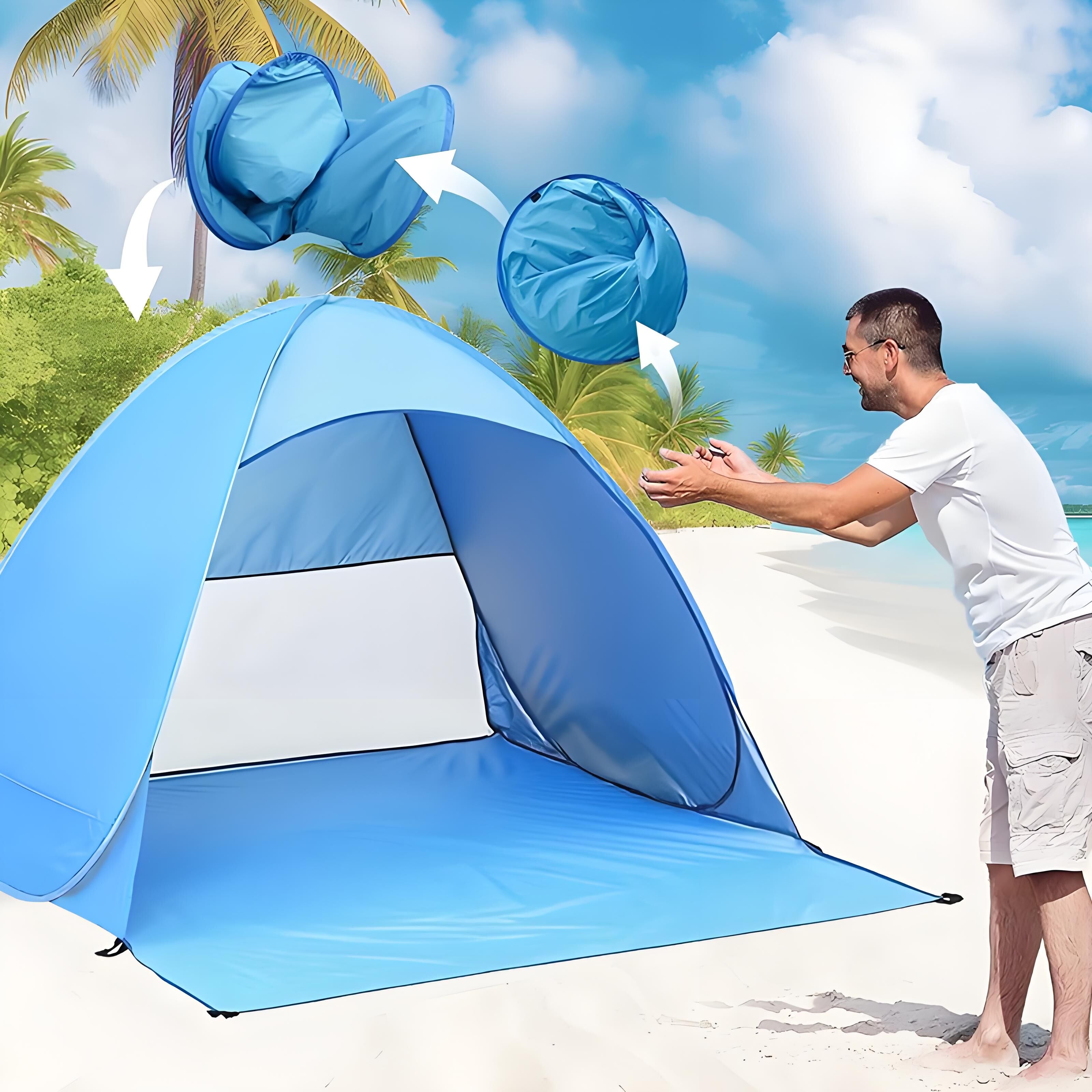 Pop Up Beach Tent: 3-4 Person UPF 50+ Sun Shelter