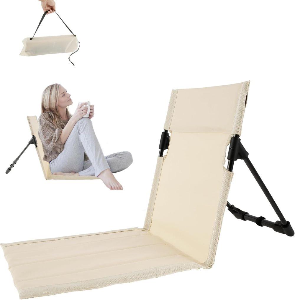 Foldable Beach Chair with Storage Bag - Beige