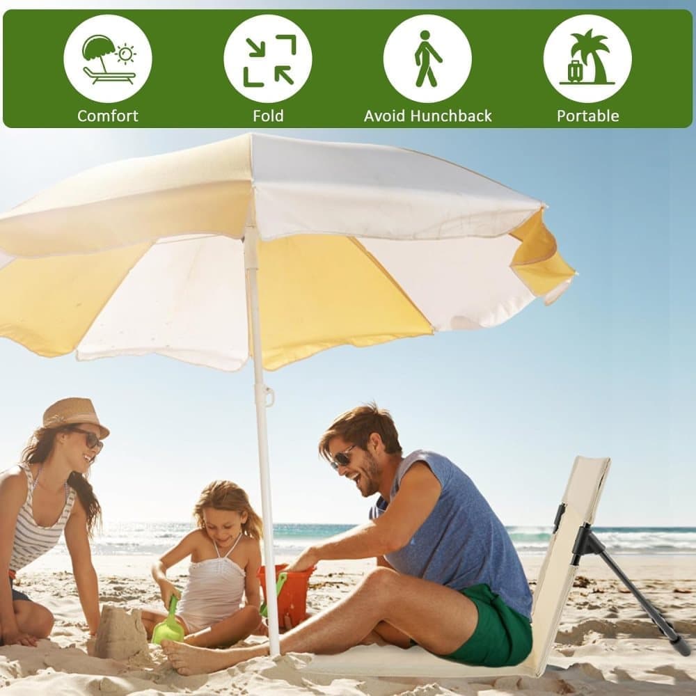 Foldable Beach Chair with Storage Bag - Beige