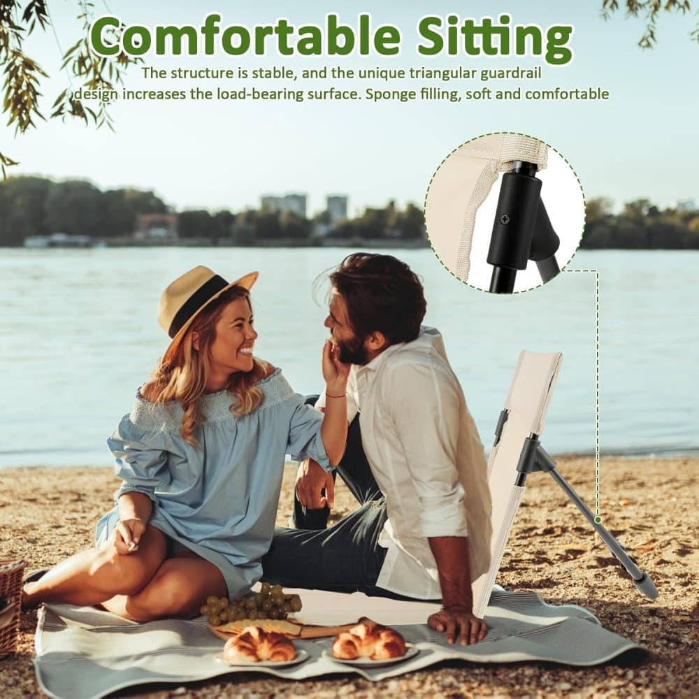 Foldable Beach Chair with Storage Bag - Beige