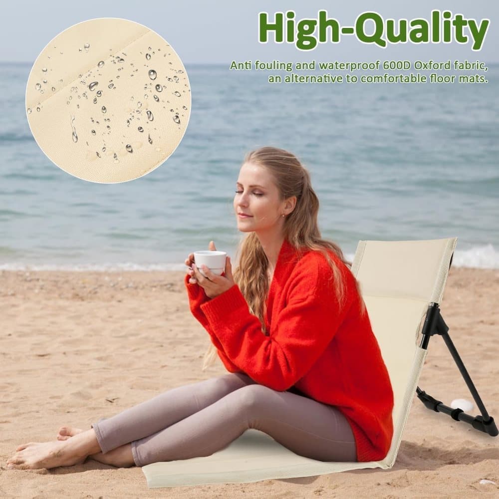 Foldable Beach Chair with Storage Bag - Beige