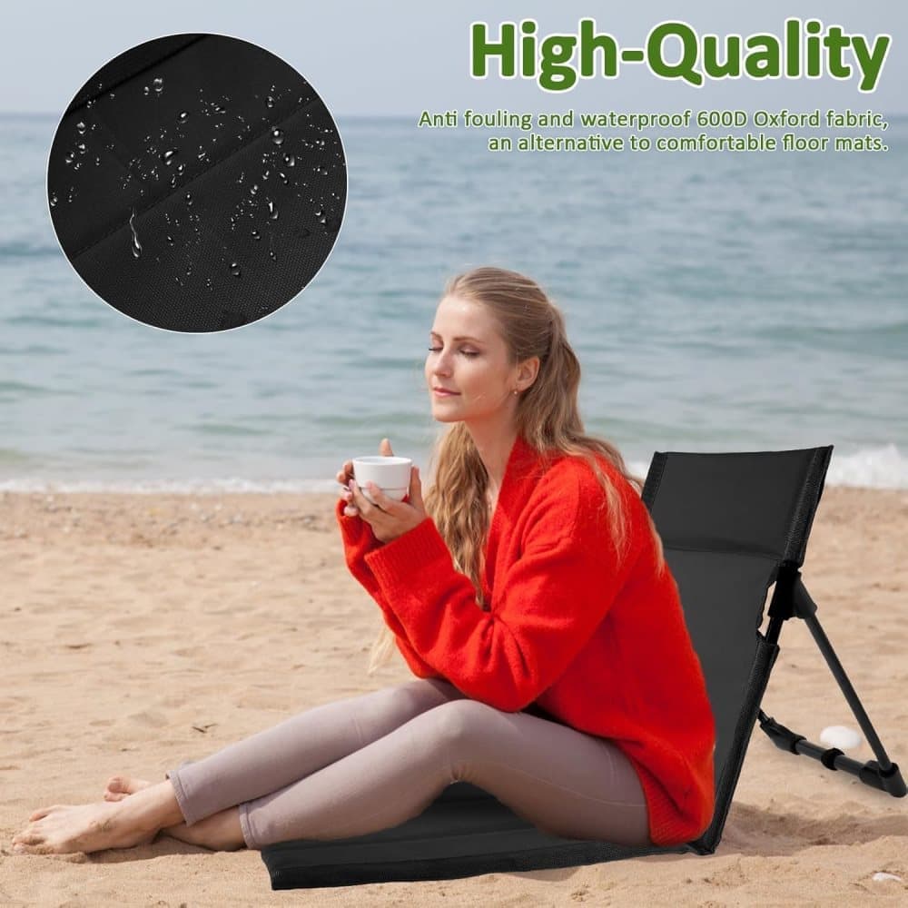 Foldable Beach Chair with Storage Bag - Black