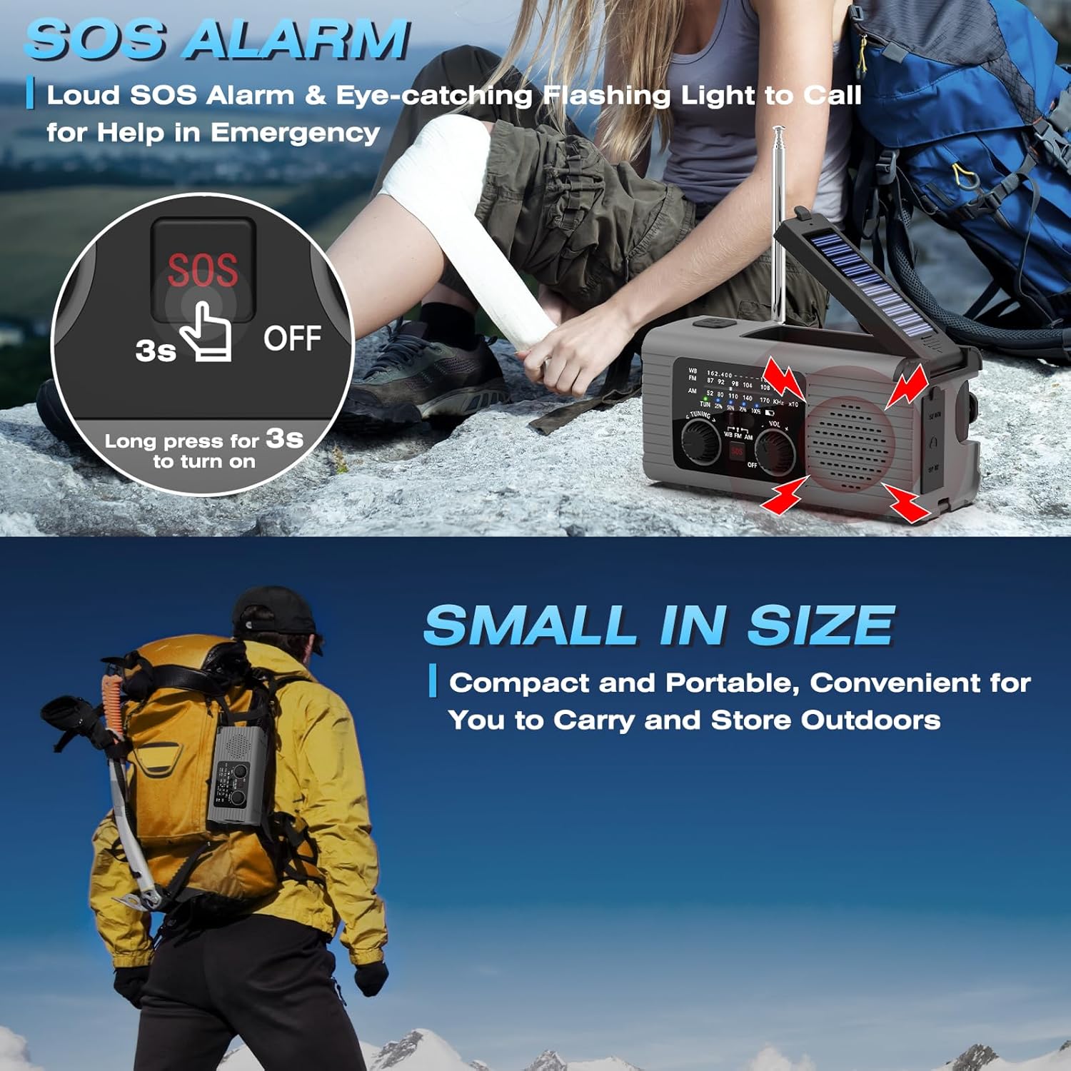 Solar & Hand Crank Portable Radio with 4000mAh Rechargeable Battery