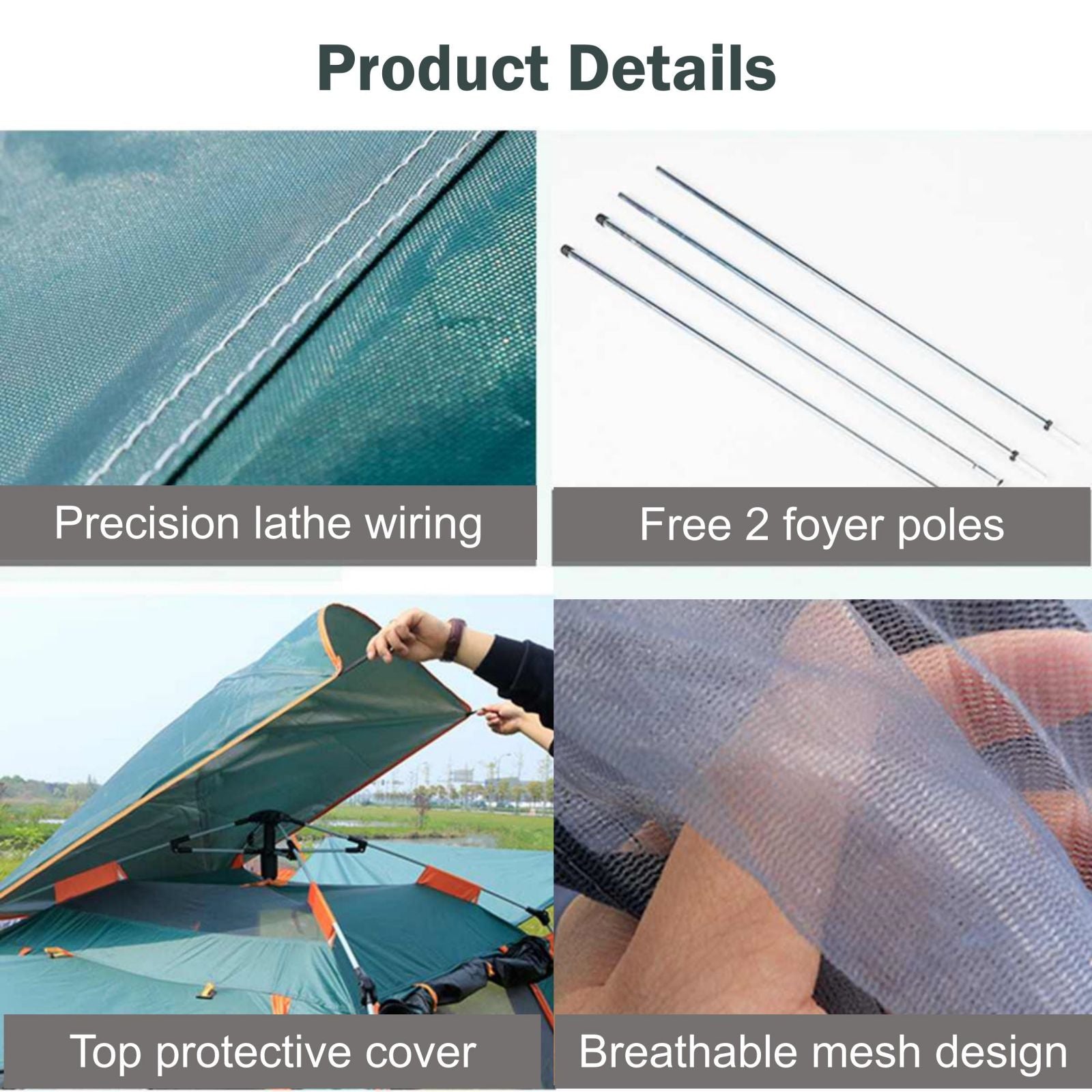 Instant Pop Up Tent 2/3/4 Person Camping Tent, Waterproof Windproof - Green/Orange