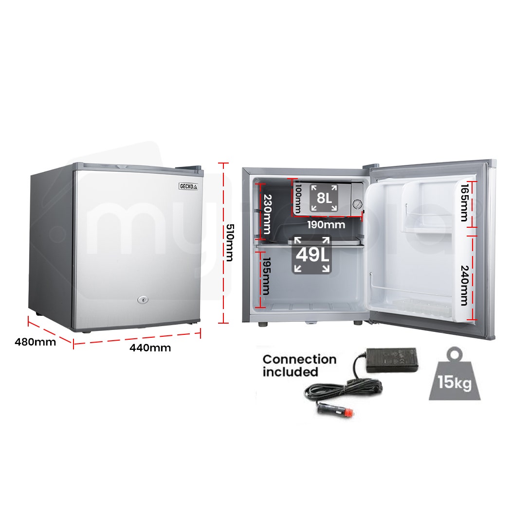 GECKO 57L Portable Camping Bar Fridge with Freezer 12V/24V - Silver