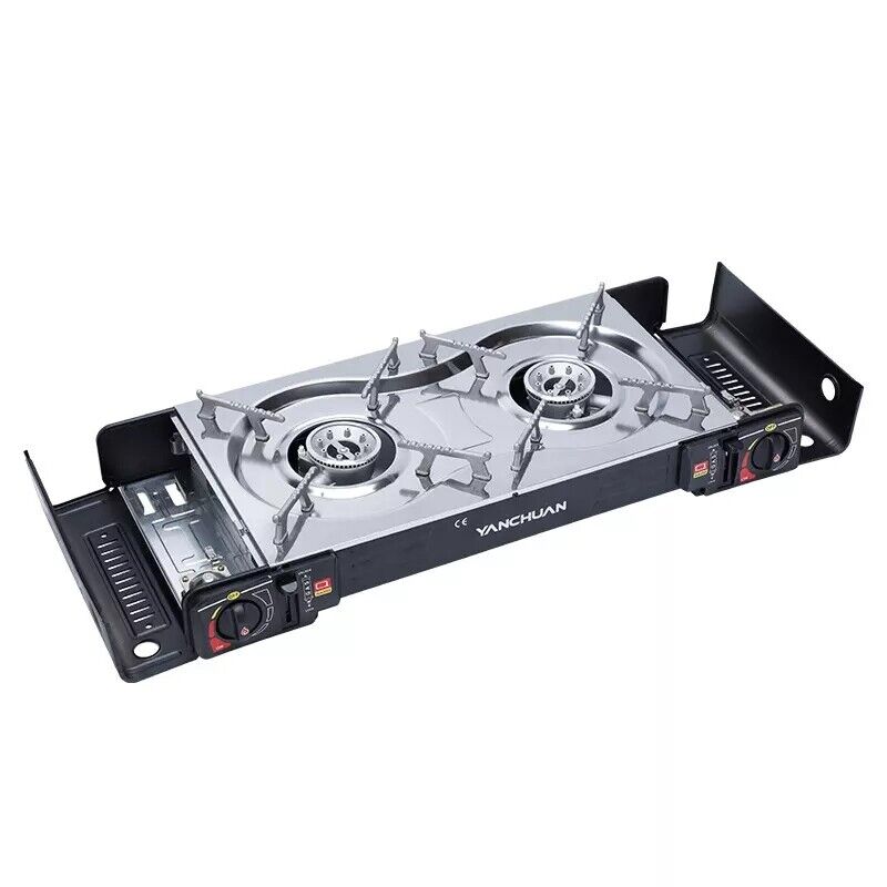 2 Burner Butane Countertop Stove, Portable Adjustable Burners with Carry Case, Portable Camping Stove with Baking Tray