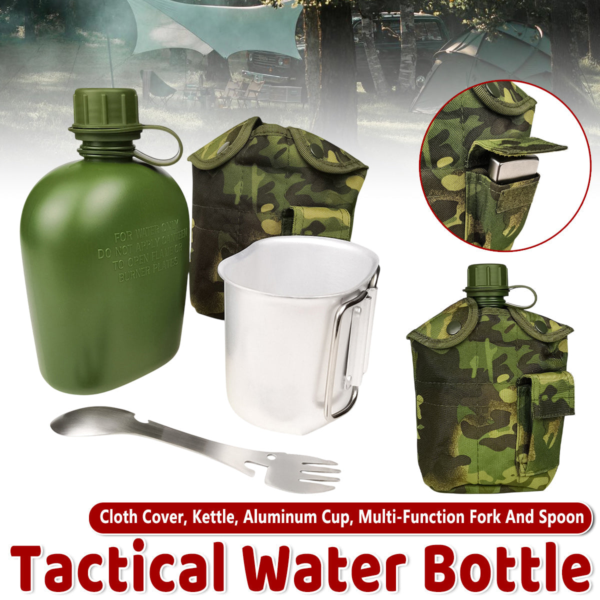 4pcs Camouflage Tactical Water Bottle Outdoor Camping Multi-functional Outdoor