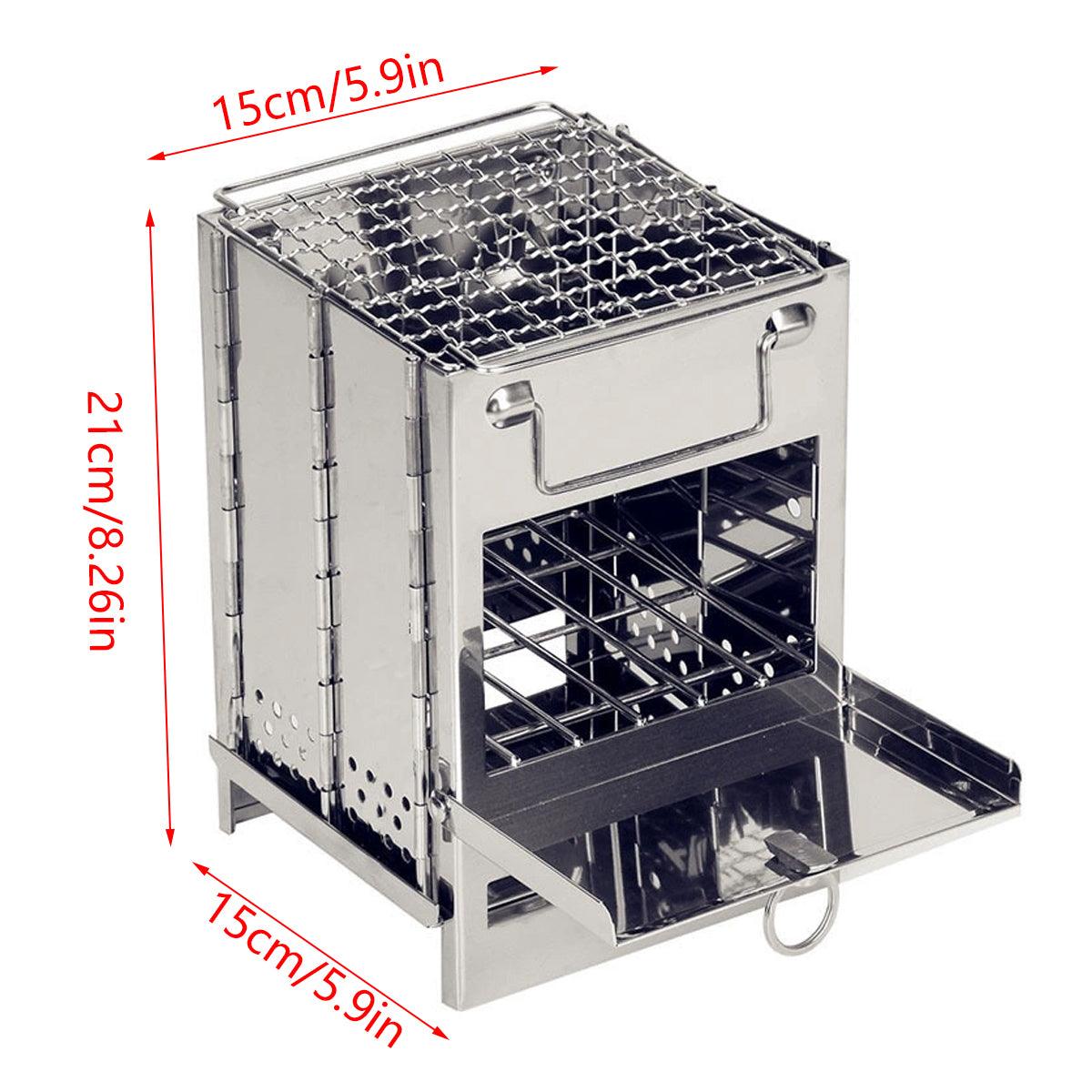 Square Wood Stove Mini Folding Grill Outdoor Camping Portable BBQ Cooking Rack