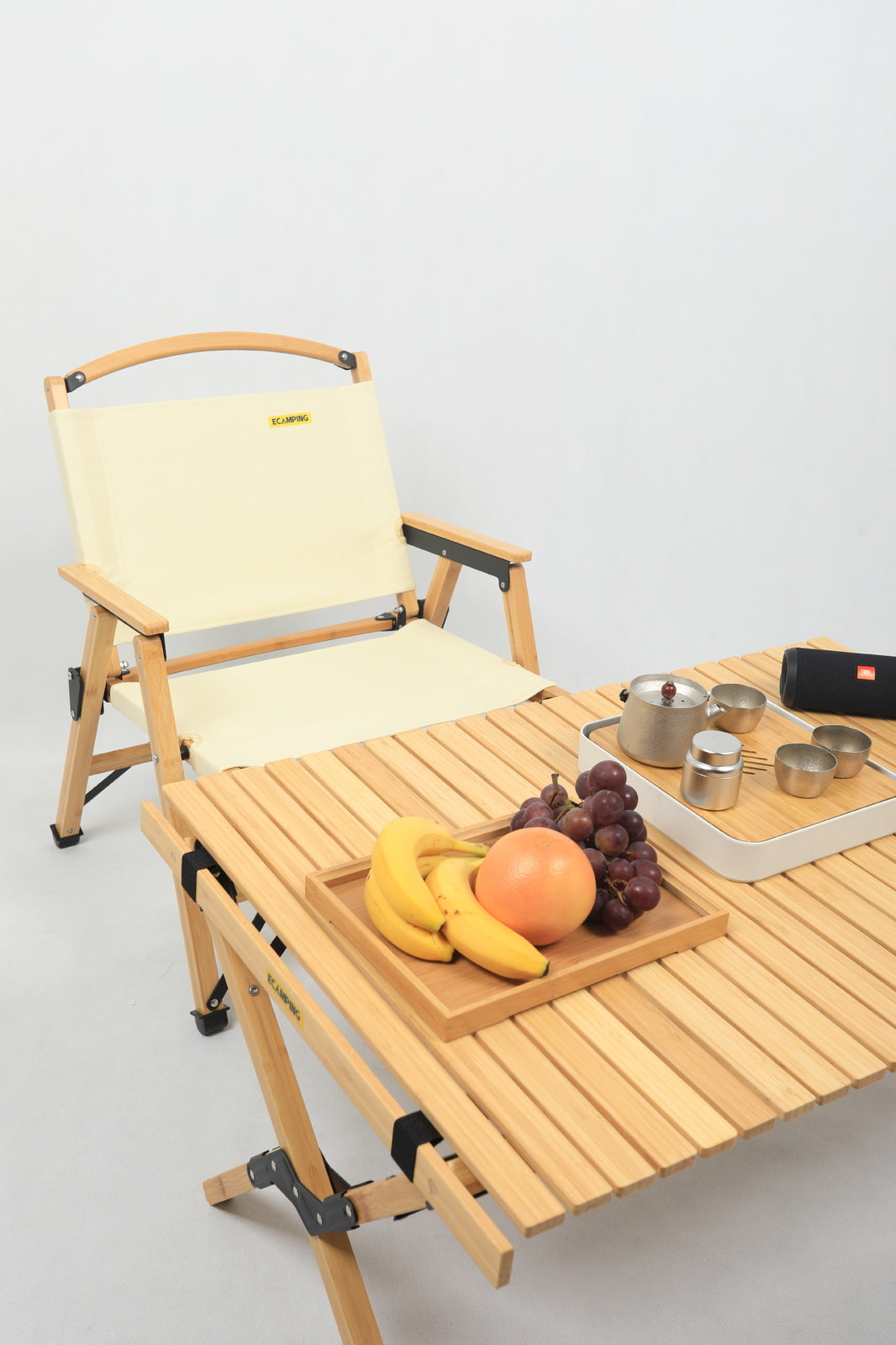 Bamboo Canvas Foldable Outdoor Chair - Khaki/Beige