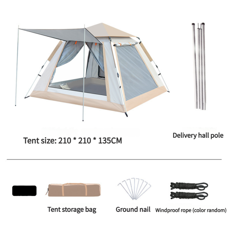 Camping Tent with Awning | Waterproof with Carry Bag and Accessories 210*210*135cm - Cloudy Gray