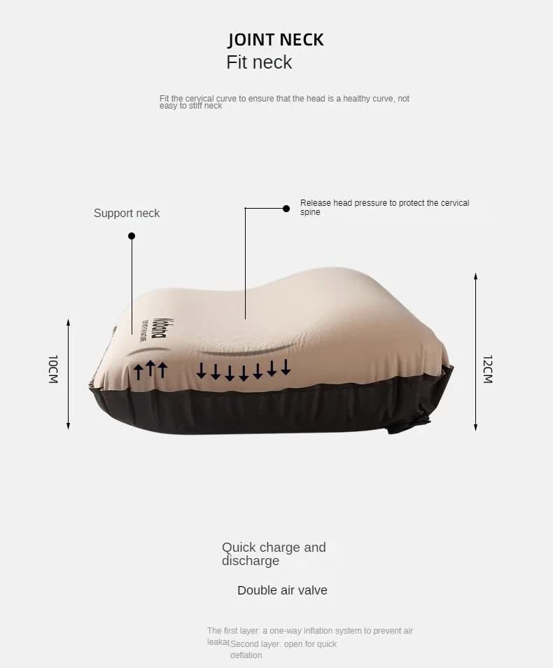 Black Automatic Inflatable 3D Outdoor Sponge Pillow