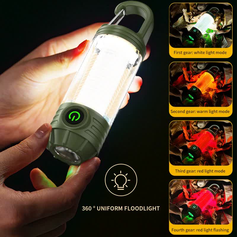 2 PCS Green Portable Outdoor Camping Light with 6 Modes & Keychain Hook - Multi-Source Mini Flashlight, IPX4 Waterproof