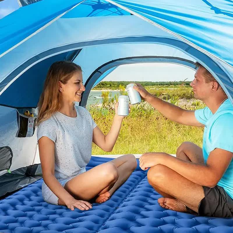 Green Portable Outdoor Inflatable Mat - Foot-Operated Camping Sleeping Pad