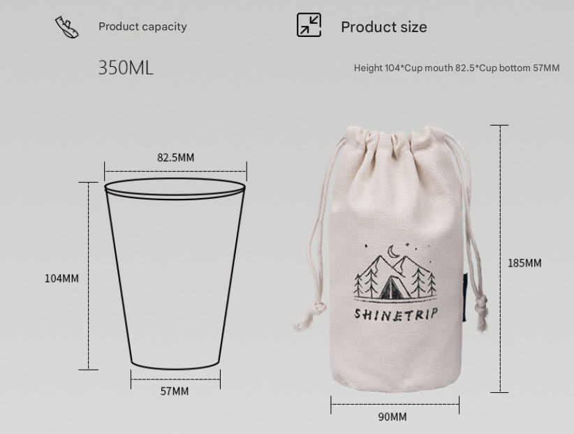 Black 304 Stainless Steel Camping Cup - 350ml Outdoor Drinkware（Set of 4 with Bag）