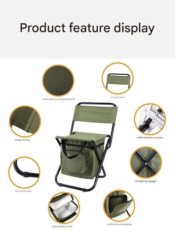 Foldable Camping Chair with Integrated 10L Insulated Cooler Bag - Black