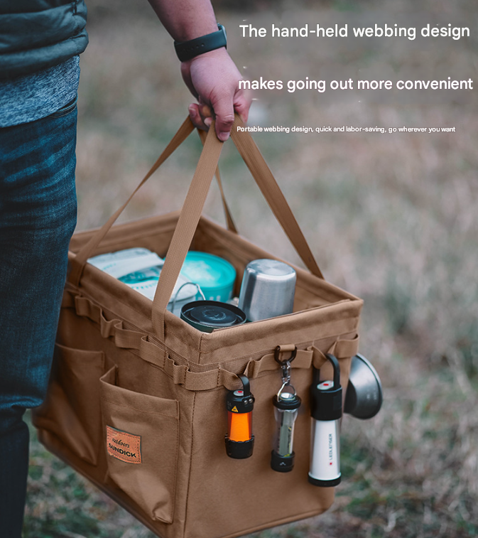 Brown Heavy Duty Foldable Outdoor Camping Storage Box - Oxford Cloth Collapsible Gear Organizer Tote with Pockets