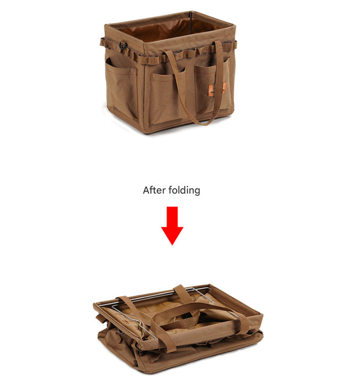 Green Camouflage Heavy Duty Foldable Outdoor Camping Storage Box - Oxford Cloth Collapsible Gear Organizer Tote with Pockets