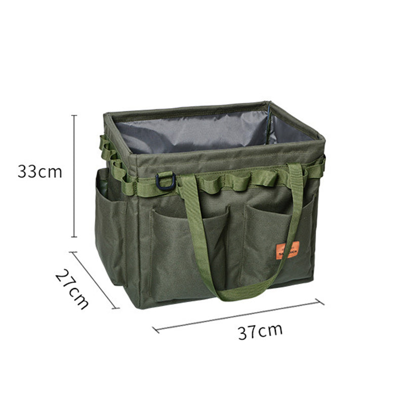 Green Heavy Duty Foldable Outdoor Camping Storage Box - Oxford Cloth Collapsible Gear Organizer Tote with Pockets