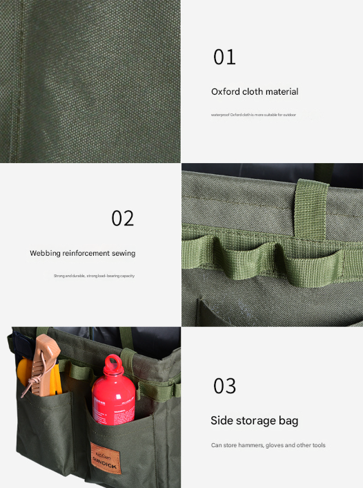 Black Heavy Duty Foldable Outdoor Camping Storage Box - Oxford Cloth Collapsible Gear Organizer Tote with Pockets