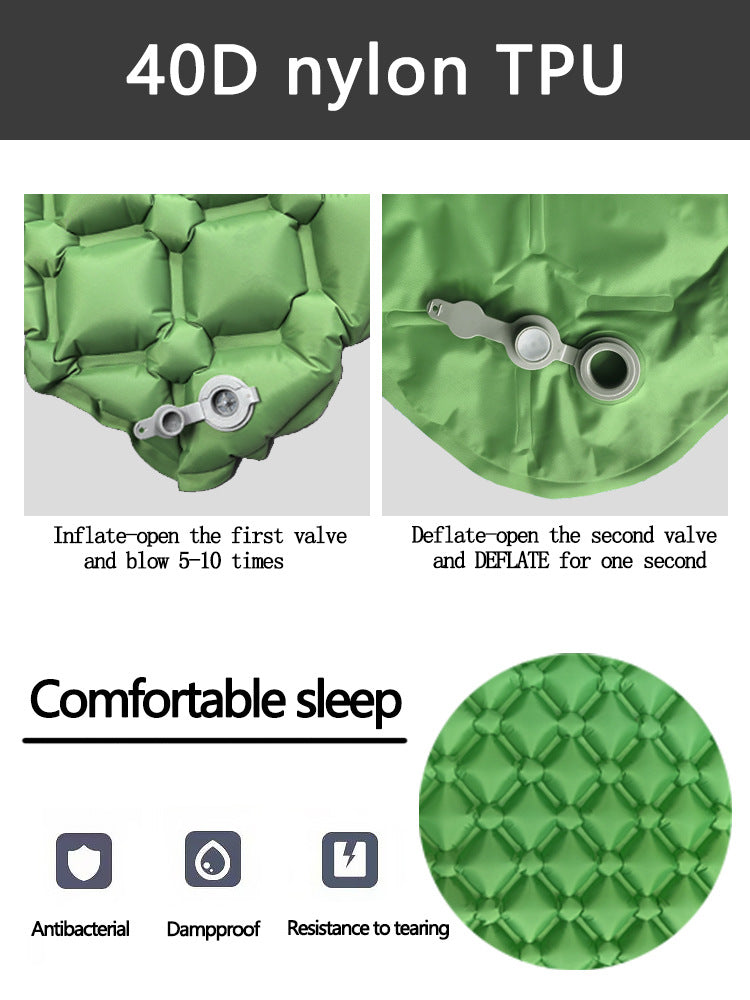 2pc Ultralight Inflatable Camping Sleeping Mat with Integrated Pillow - Waterproof 40D Nylon TPU(Royal Blue)