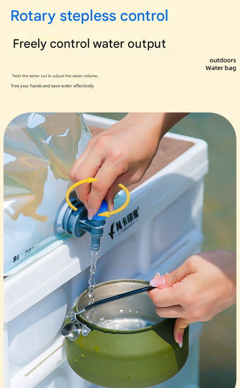 1 Piece Grey 8L Foldable Water Bag - Large Capacity Portable Water Carrier with Spigot