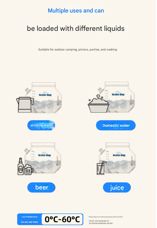 2 Pcs Grey 8L Foldable Water Bag - Large Capacity Portable Water Carrier with Spigot