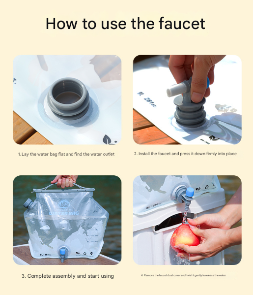 2 Pcs Grey 8L Foldable Water Bag - Large Capacity Portable Water Carrier with Spigot