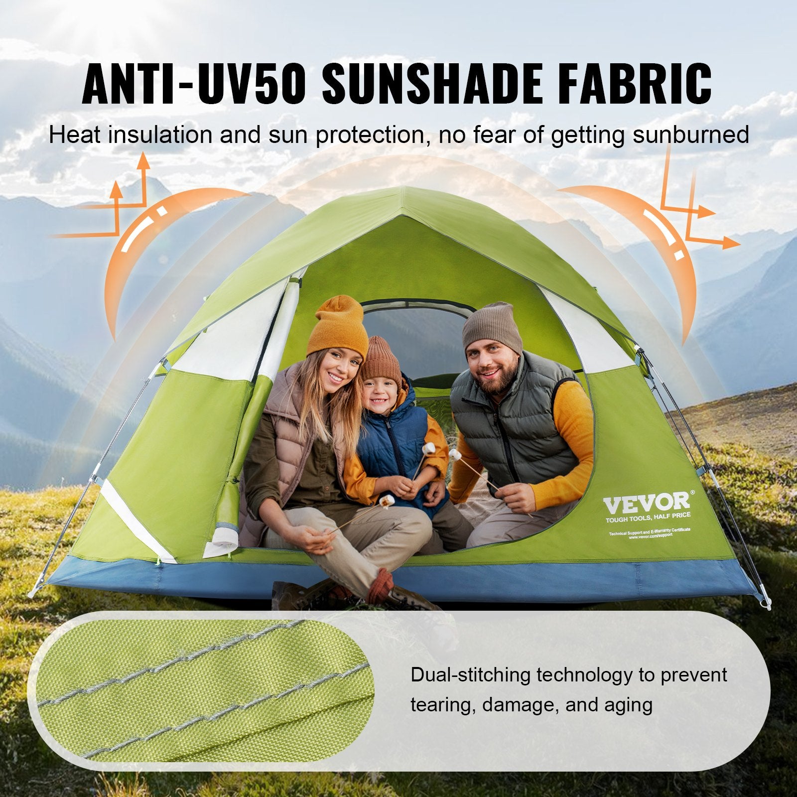 VEVOR Camping Tent, 7 x 7 x 4 ft Fit for 6 Person, Waterproof Lightweight, Easy Setup