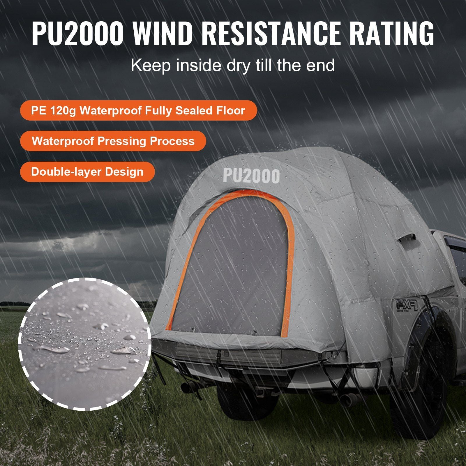 Ute Bed Tent, 6.4'-6.7' with Rain Layer and Carry Bag