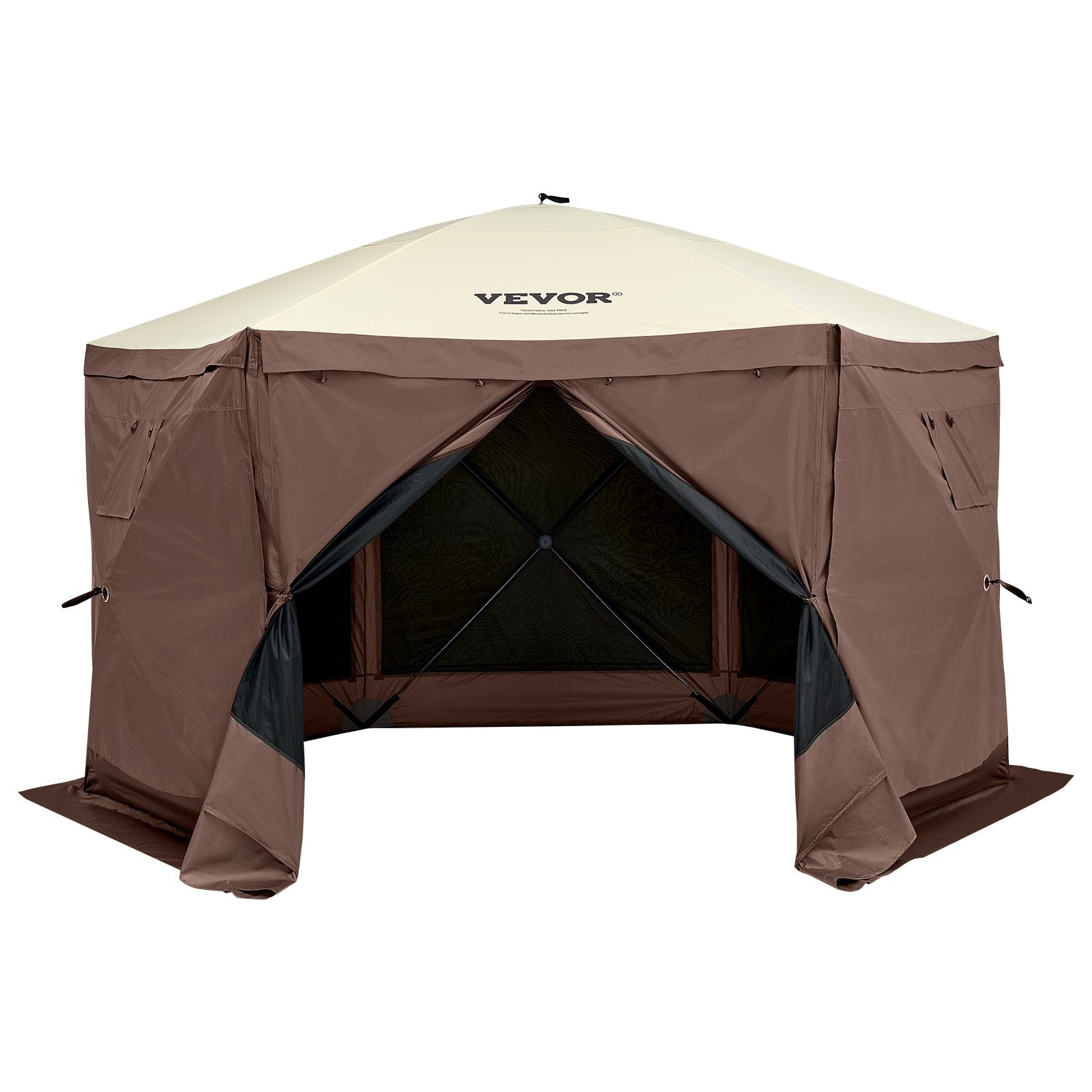 Pop-Up Screen Tent 6 Sided Canopy Sun Shelter - Brown