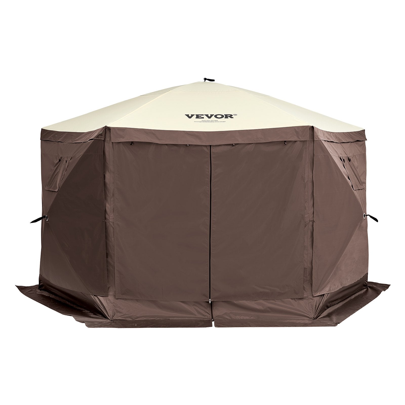 Pop-Up Screen Tent 6 Sided Canopy Sun Shelter - Brown