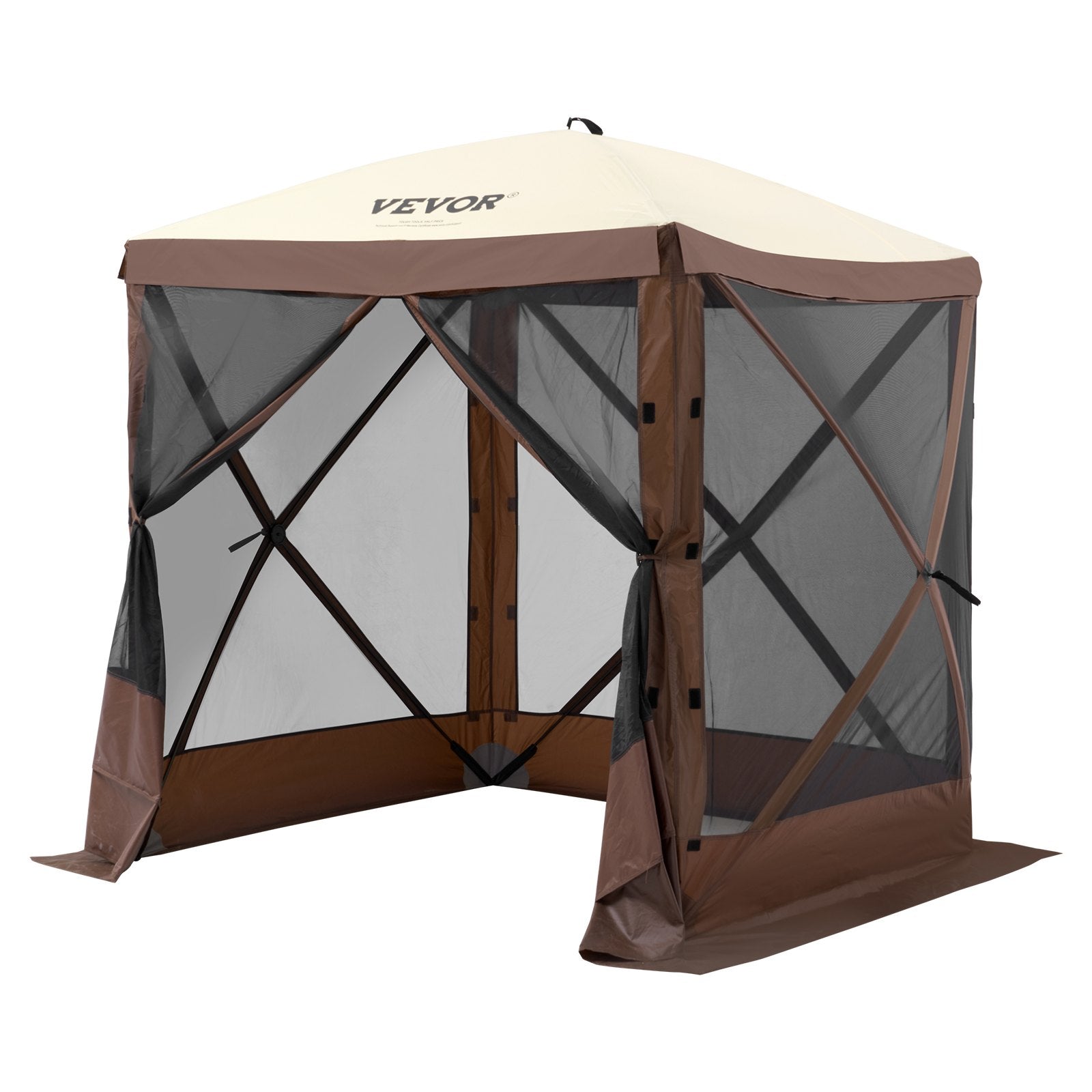 Pop-Up Screen Tent 4 Sided Canopy Sun Shelter - Brown